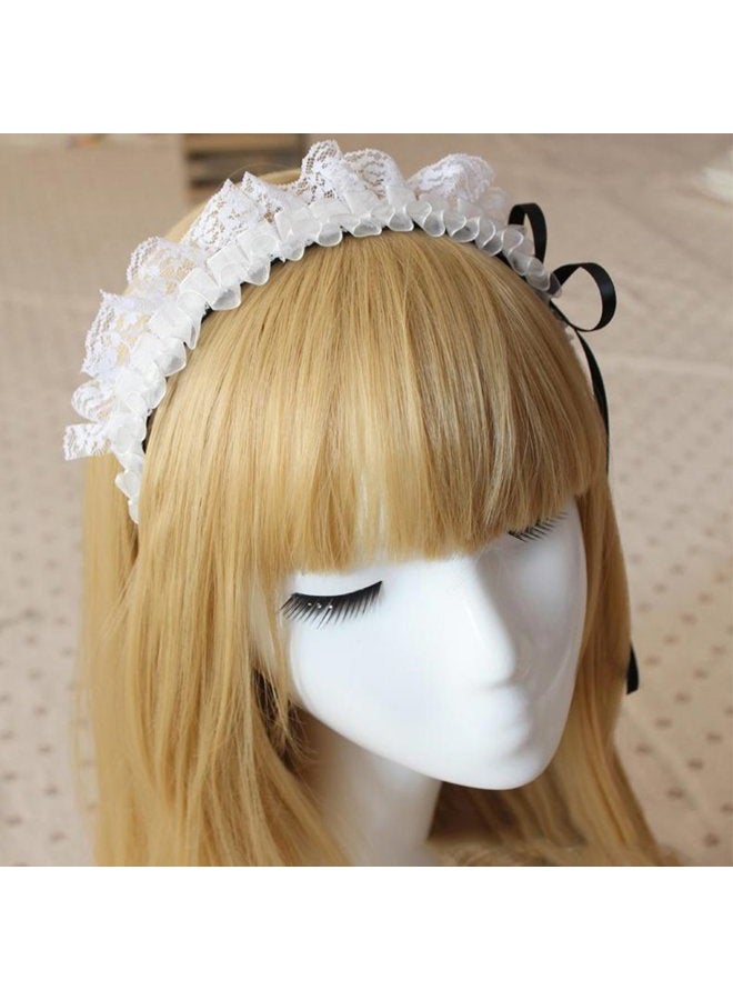 YOMORIO Women's Hair Hoop Anime Maid Cosplay Headband Lolita Lace Flower Headwear Hair Accessory White - Image 2