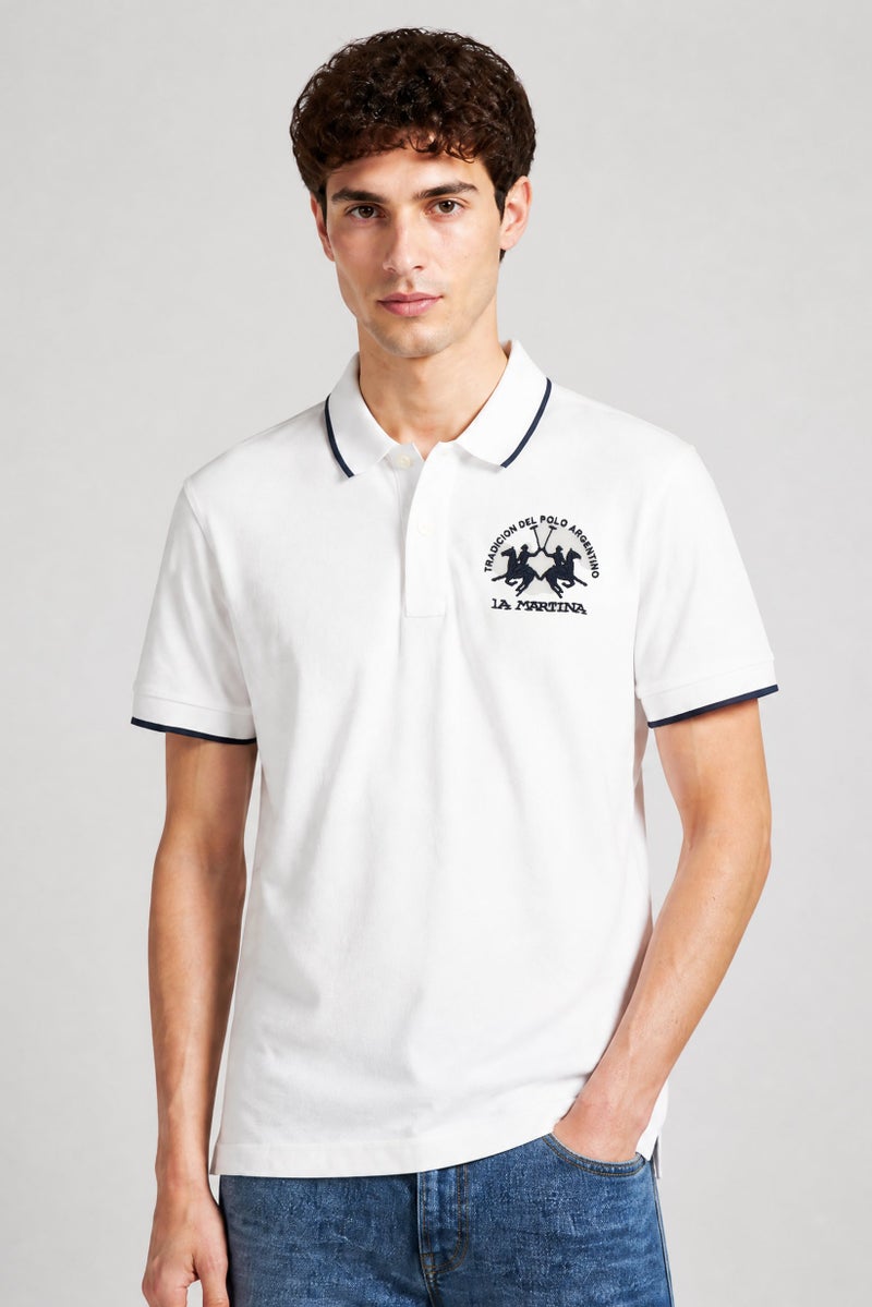 La Martina Men Regular Fit Embroidered Logo Short Sleeve Polo Shirt, White - Image 1