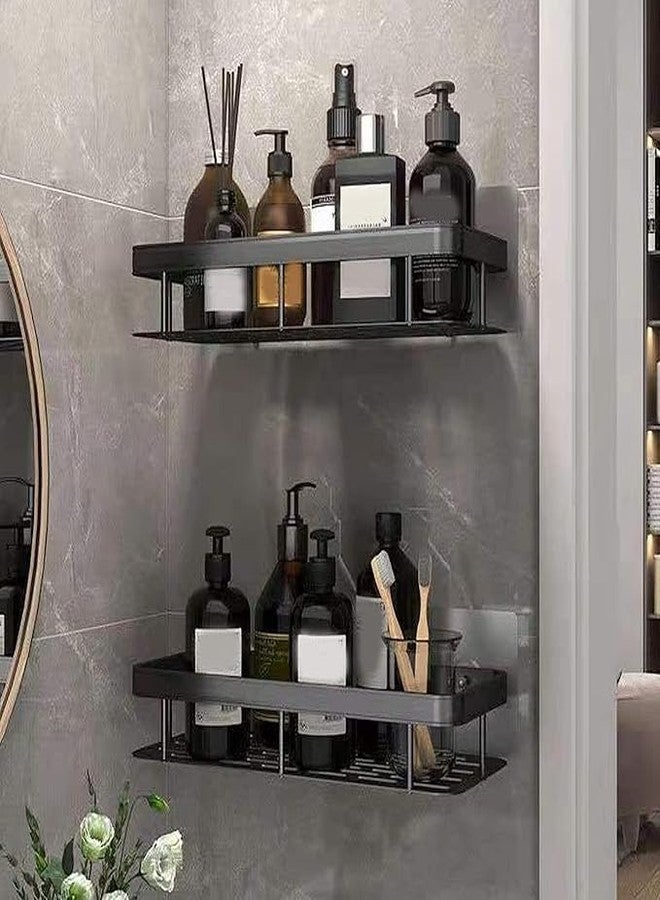RACKORA Multipurpose Self-Adhesive Stainless Steel Bathroom Organiser Without Drill | Kitchen Organizer Rack | No Drill Wall Shelf | Bathroom Holder | Bathroom Rack | Storage Shelf (Pack of 1, Black) - Image 4