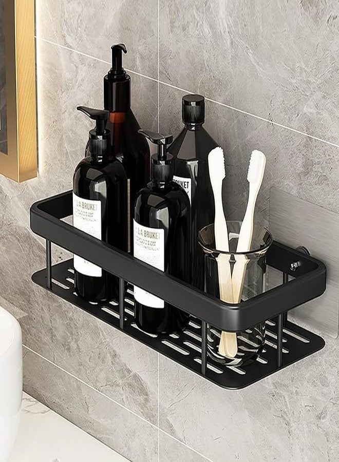 RACKORA Multipurpose Self-Adhesive Stainless Steel Bathroom Organiser Without Drill | Kitchen Organizer Rack | No Drill Wall Shelf | Bathroom Holder | Bathroom Rack | Storage Shelf (Pack of 1, Black) - Image 1