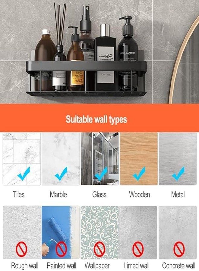 RACKORA Multipurpose Self-Adhesive Stainless Steel Bathroom Organiser Without Drill | Kitchen Organizer Rack | No Drill Wall Shelf | Bathroom Holder | Bathroom Rack | Storage Shelf (Pack of 1, Black) - Image 3