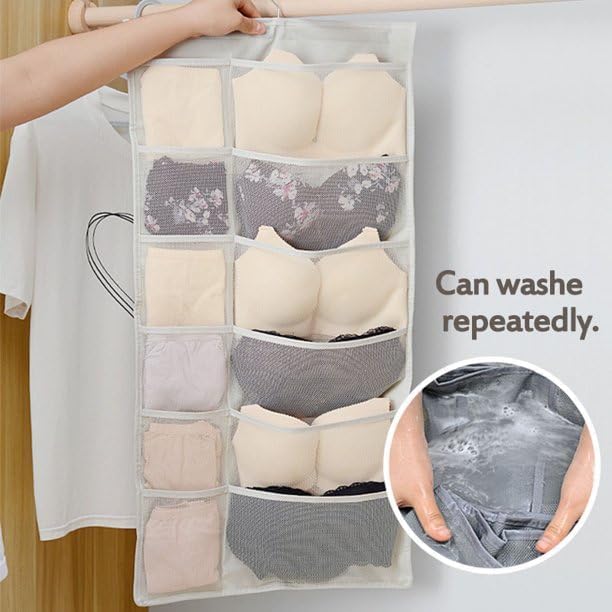 Arjun 30Grid Transparent DoubleSided Multifunctional Space Saver Closet Organizer for Socks Bras Panties and Accessories Hanging Pouch for Women Grey Pack of 2 - Image 4