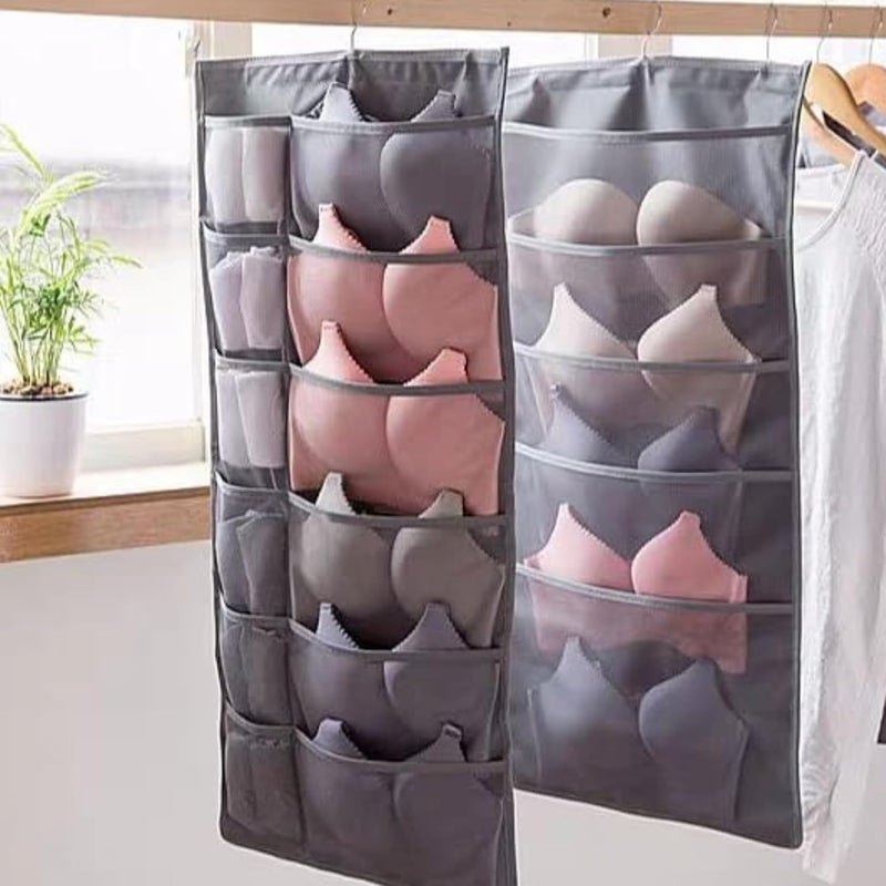 Arjun 30Grid Transparent DoubleSided Multifunctional Space Saver Closet Organizer for Socks Bras Panties and Accessories Hanging Pouch for Women Grey Pack of 2 - Image 1