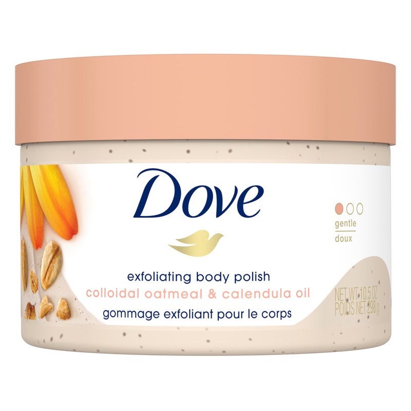 Dove Exfoliating Body Polish Scrub for Silky Skin Oatmeal Calendula Oil Body Scrub Exfoliates Gives Lasting Nourishment 105 oz