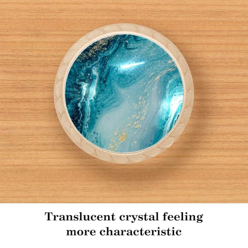 LORVIES 4 Pack 1.37" Marble Decorative Cabinet Knobs, ABS Glass Round Transparent Clear, Dresser Drawer Door Handles Pulls for Home Kitchen Bedroom (Aquamarine Gold Liquid) - Image 2