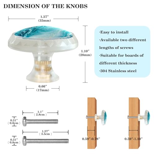 LORVIES 4 Pack 1.37" Marble Decorative Cabinet Knobs, ABS Glass Round Transparent Clear, Dresser Drawer Door Handles Pulls for Home Kitchen Bedroom (Aquamarine Gold Liquid) - Image 5