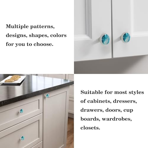 LORVIES 4 Pack 1.37" Marble Decorative Cabinet Knobs, ABS Glass Round Transparent Clear, Dresser Drawer Door Handles Pulls for Home Kitchen Bedroom (Aquamarine Gold Liquid) - Image 4