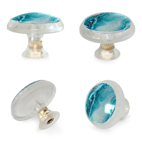 LORVIES 4 Pack 1.37" Marble Decorative Cabinet Knobs, ABS Glass Round Transparent Clear, Dresser Drawer Door Handles Pulls for Home Kitchen Bedroom (Aquamarine Gold Liquid) - Image 3