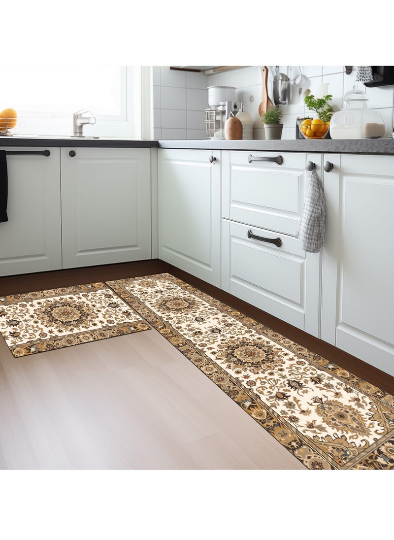 Sharpdo Boho 2 PCS Kitchen Floor Mats Rugs Set, Cushion Floor Carpet, Waterproof, Oil Resistant and Anti-Fatigue PU Standing Mat for Kitchen, Floor, Office, Sink, Laundry 40*60CM+40*180CM  - Image 1