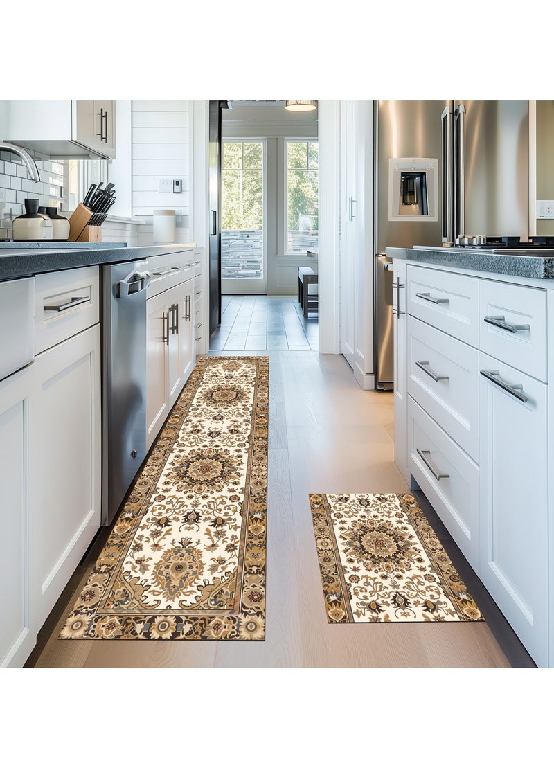 Sharpdo Boho 2 PCS Kitchen Floor Mats Rugs Set, Cushion Floor Carpet, Waterproof, Oil Resistant and Anti-Fatigue PU Standing Mat for Kitchen, Floor, Office, Sink, Laundry 40*60CM+40*180CM  - Image 2