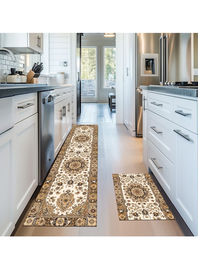 Sharpdo Boho 2 PCS Kitchen Floor Mats Rugs Set, Cushion Floor Carpet, Waterproof, Oil Resistant and Anti-Fatigue PU Standing Mat for Kitchen, Floor, Office, Sink, Laundry 40*60CM+40*180CM  - Image 3