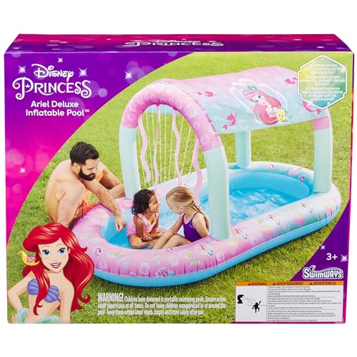 SwimWays Disney Princess Ariel Water Castle Deluxe Inflatable Pool Above Ground Pool with Canopy and Fast Inflation for Kids Aged Aged 3 Up - Image 1