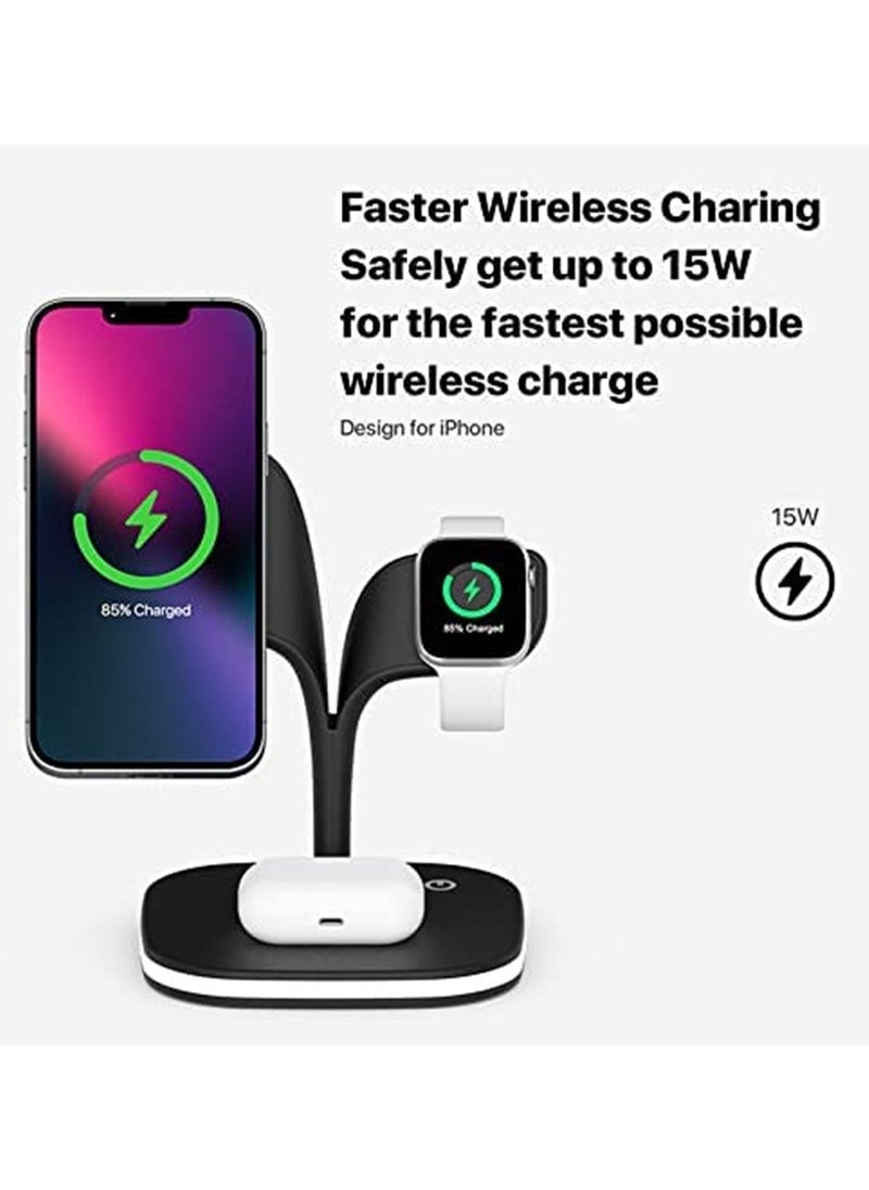XICEN - 5 in 1 Wireless Charging Station, 15W Fast Charging Pad，compatible with Apple Watch / iPhone, Compatible Multiple Device Charger Night Table lamp Stand - Image 1