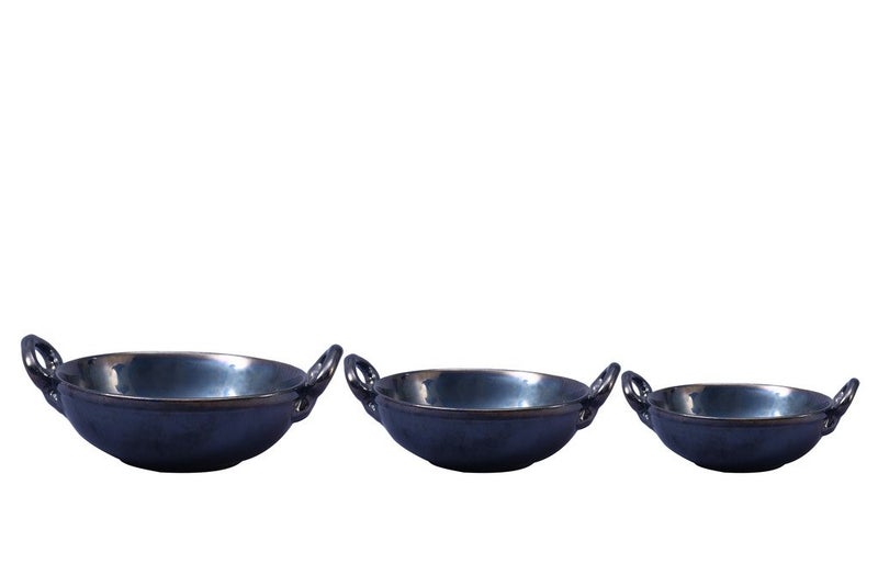 Caffeine Ceramic Handmade Stoneware Black Ferrous Serving Kadhai Set of 3 Microwave Dishwasher Safe - Image 1