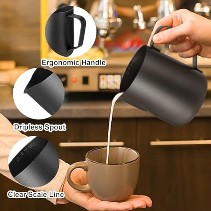 LifHap Milk Jug With Latte Decorating Art PenBlack Teflon Coating 350Ml12Oz 304 Stainless Steel Milk Frother Pitcher CupMetal Barista Accessories For Coffee Machine - Image 4