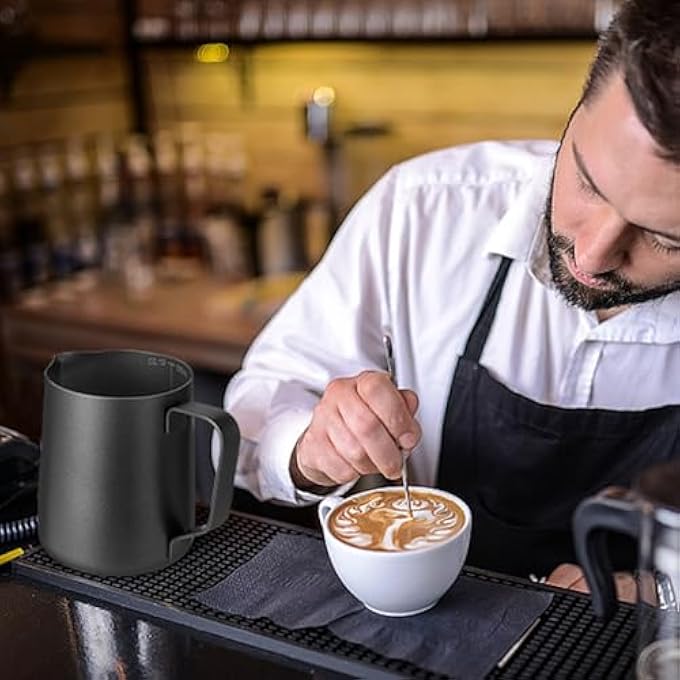 LifHap Milk Jug With Latte Decorating Art PenBlack Teflon Coating 350Ml12Oz 304 Stainless Steel Milk Frother Pitcher CupMetal Barista Accessories For Coffee Machine - Image 3