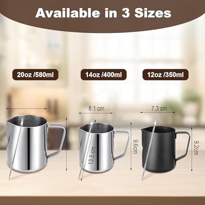 LifHap Milk Jug With Latte Decorating Art PenBlack Teflon Coating 350Ml12Oz 304 Stainless Steel Milk Frother Pitcher CupMetal Barista Accessories For Coffee Machine - Image 5