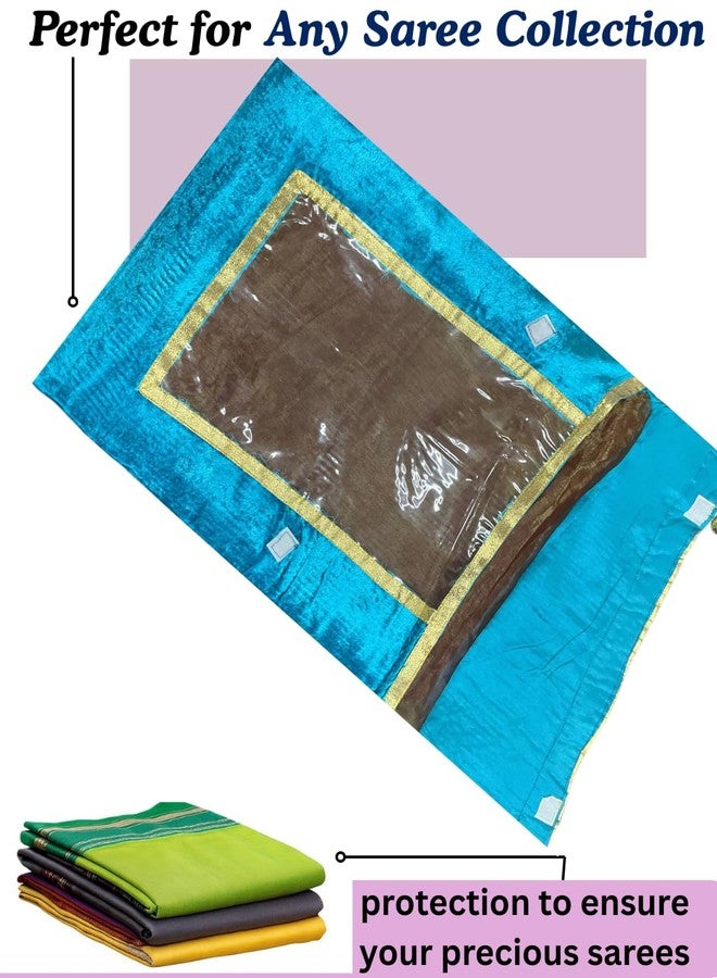 Double-layer Velvet Saree Cover with Decorative Border, Turquoise Blue, - Image 5