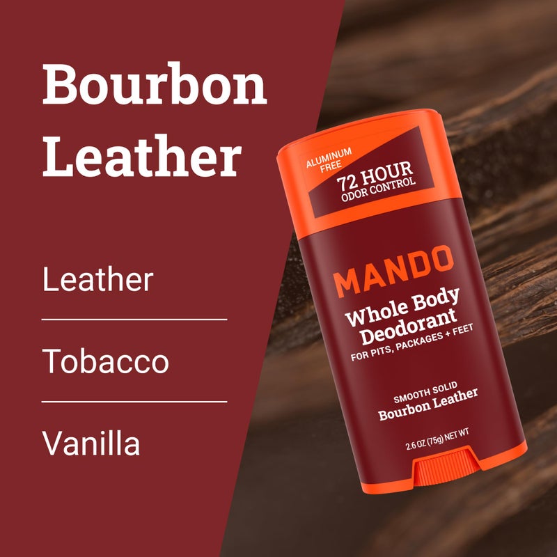 Mando Whole Body Deodorant For Men - Smooth Solid Stick - 72 Hour Odor Control - Aluminum Free, Baking Soda Free, Skin Safe - 2.6 Ounce (Pack of 2) (Bourbon Leather & Pro Sport) - Image 5