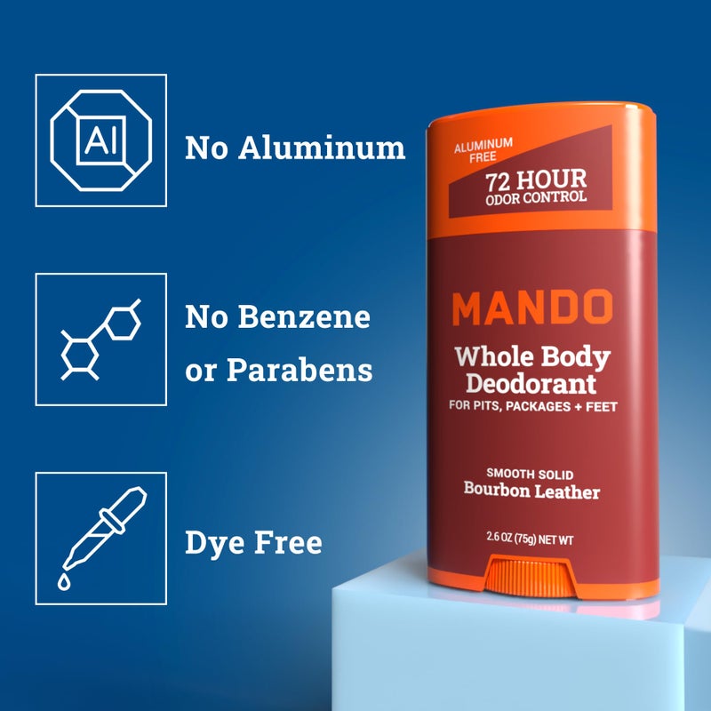 Mando Whole Body Deodorant For Men - Smooth Solid Stick - 72 Hour Odor Control - Aluminum Free, Baking Soda Free, Skin Safe - 2.6 Ounce (Pack of 2) (Bourbon Leather & Pro Sport) - Image 3