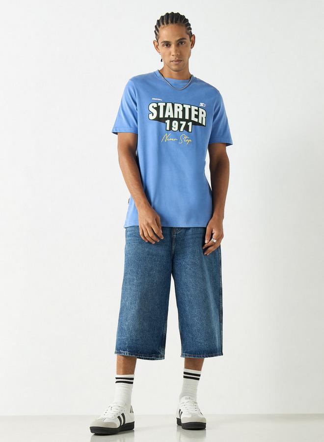 Starter Typographic Print T-shirt with Crew Neck and Short Sleeves - Image 2