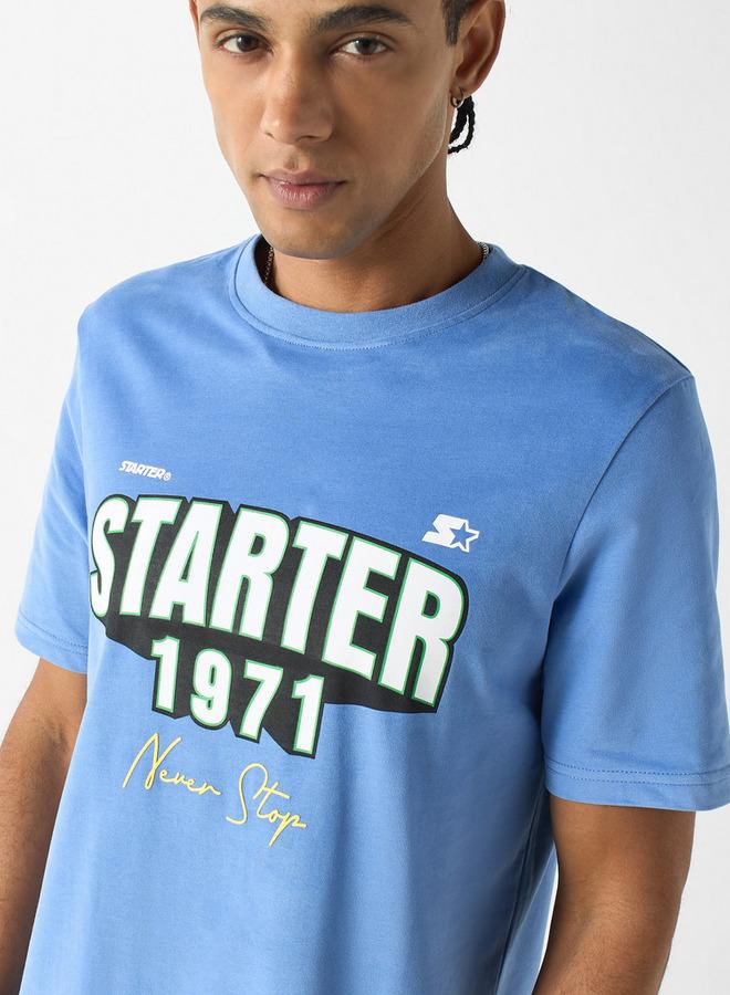 Starter Typographic Print T-shirt with Crew Neck and Short Sleeves - Image 4