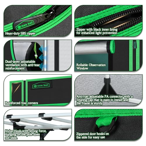 Green Hut Grow Tent 24"x24"x48" 600D Mylar Hydroponic Indoor Grow Tents with Observation Window, Removable Floor Tray and Tool Bag for Indoor Plant Growing 2x2 - Image 3