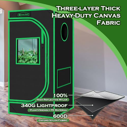 Green Hut Grow Tent 24"x24"x48" 600D Mylar Hydroponic Indoor Grow Tents with Observation Window, Removable Floor Tray and Tool Bag for Indoor Plant Growing 2x2 - Image 5