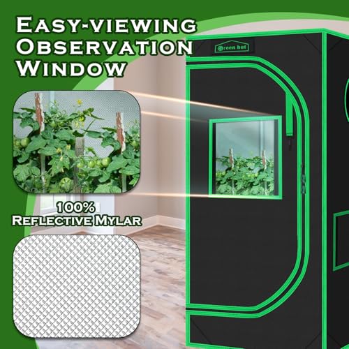 Green Hut Grow Tent 24"x24"x48" 600D Mylar Hydroponic Indoor Grow Tents with Observation Window, Removable Floor Tray and Tool Bag for Indoor Plant Growing 2x2 - Image 4