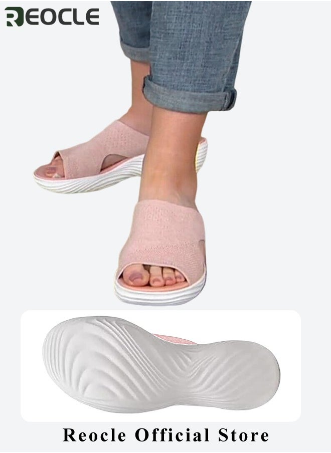 REOCLE - Women's Platform Sandals Stretch Orthopedic Sandals Open Toe Breathable Platform Shoes Beach Slippers Washable Slippers Comfort Walking Wedges - Image 1