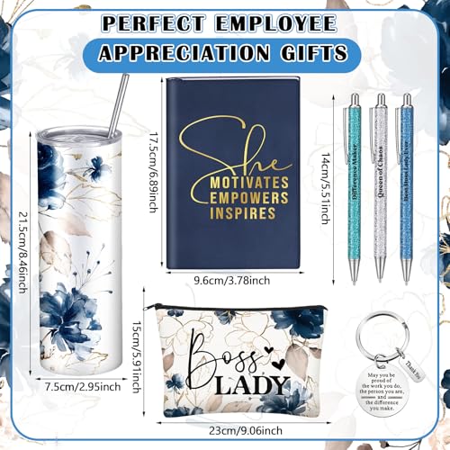 Skylety 7 Pcs Boss Lady Gifts Set for Women, Best Boss Ever Gift Idea 20 oz Stainless Steel Tumbler Makeup Bag Notebook Keychain Ballpoint Pens, Thank You Gifts for Female Leaders(Dark Blue) - Image 3
