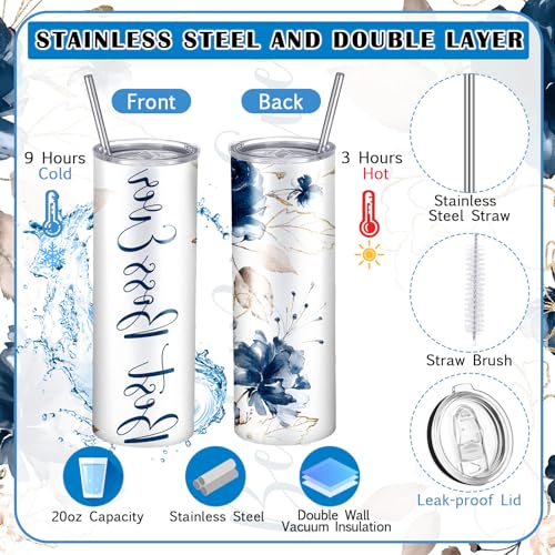 Skylety 7 Pcs Boss Lady Gifts Set for Women, Best Boss Ever Gift Idea 20 oz Stainless Steel Tumbler Makeup Bag Notebook Keychain Ballpoint Pens, Thank You Gifts for Female Leaders(Dark Blue) - Image 4