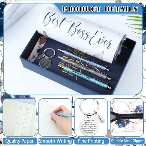 Skylety 7 Pcs Boss Lady Gifts Set for Women, Best Boss Ever Gift Idea 20 oz Stainless Steel Tumbler Makeup Bag Notebook Keychain Ballpoint Pens, Thank You Gifts for Female Leaders(Dark Blue) - Image 5