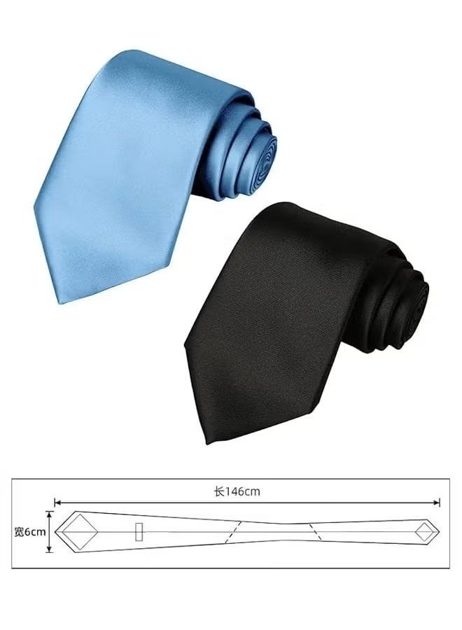 2 PCS Men's Solid Color Satin Microfiber Tie, Regular and Skinny Width - Image 5