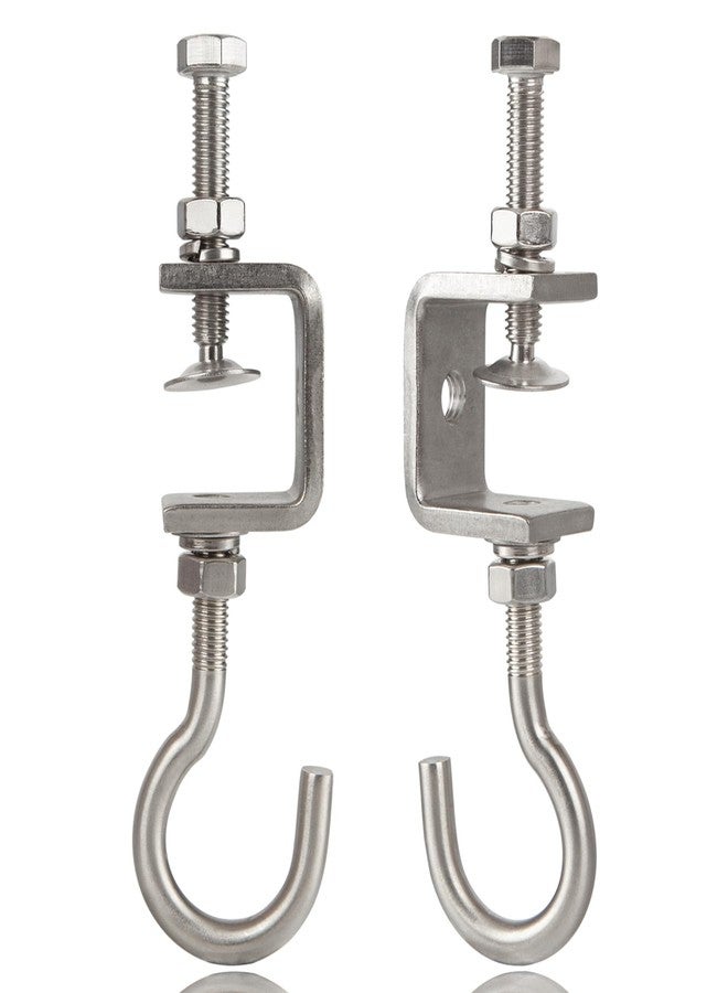 Foxwake 1 3/16 In Stainless Steel Small C Clamps +Heavy Duty Metal Threaded Hanging Screw Hook/Open Cup Bolt Hook, With Stable Wide Jaw Opening&Protective Pad/I-Beam Design (2PCS) - Image 1