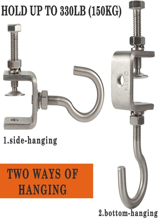 Foxwake 1 3/16 In Stainless Steel Small C Clamps +Heavy Duty Metal Threaded Hanging Screw Hook/Open Cup Bolt Hook, With Stable Wide Jaw Opening&Protective Pad/I-Beam Design (2PCS) - Image 4