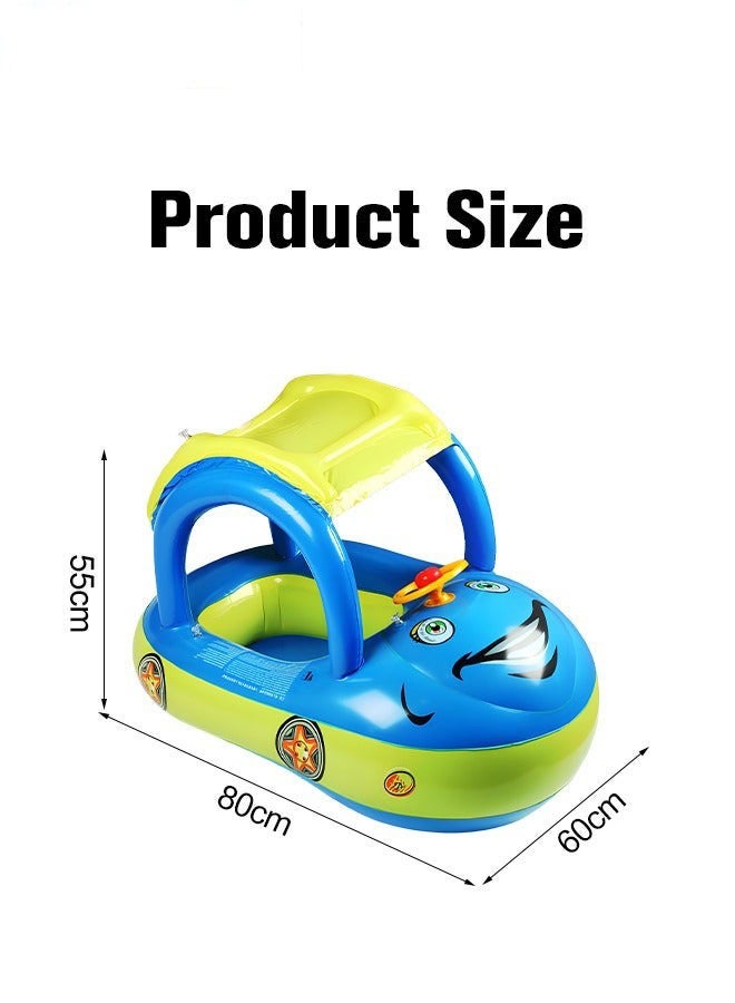 DURKU Sun Canopy Baby Pool Float with Steering Wheel, Inflatable Swimming Toy featuring Cute Patterns and Safety Seat. Comfortable Infant Float for Family Pools, Lakes, Beaches, or Outdoor Trips. Fun Wate - Image 3