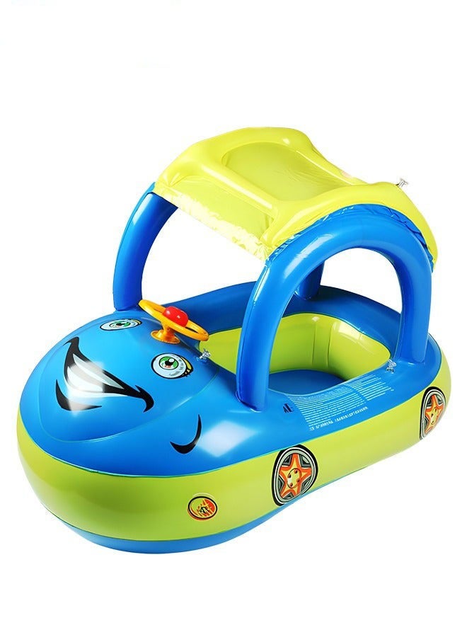 DURKU Sun Canopy Baby Pool Float with Steering Wheel, Inflatable Swimming Toy featuring Cute Patterns and Safety Seat. Comfortable Infant Float for Family Pools, Lakes, Beaches, or Outdoor Trips. Fun Wate - Image 2