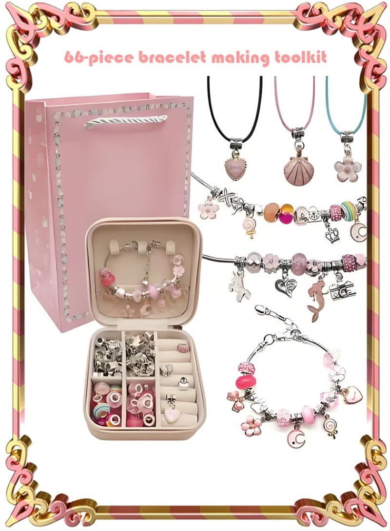 66pcs Charm Bracelet Making Kit Teen Girl Gifts Jewelry Making Kit Unicorn Mermaid Girl Toys Art Supplies Crafts for Girls Age 5-12 - Image 1
