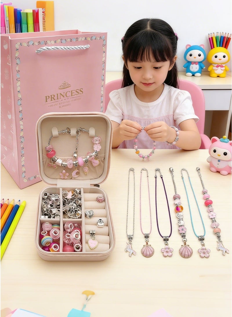 66pcs Bracelet Making Kit,DIY Teen Girl Gifts Jewelry Making Kit,Creative Art Present ,Art Supplies Crafts for Girls Age 8-12,Adults ,Pink - Image 1