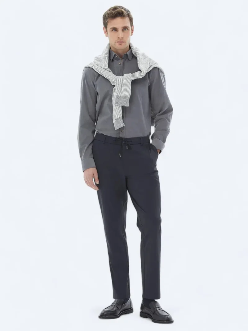 Kip Navy Blue Knitting Jogging Fit Casual Trousers