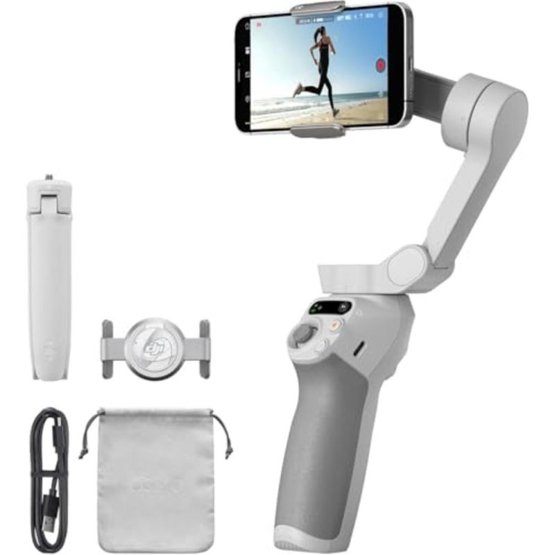 OSMO Mobile SE 1-unit vlogging stabilizer for YouTube and TikTok creators, aluminum alloy body, smooth 3-axis stabilization, black, includes official UAE warranty support - Image 1