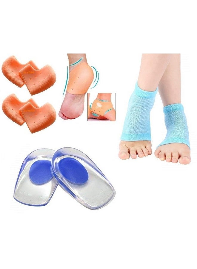 FLYWELL Moisturizing Silicone Gel Heel Pad Socks(1- Pair) Silicone Gel Heel Pad Socks For Pain Relief (2-Pair) With Heel Protector Insole Cups(1- Pair),Multicolour - Image 2