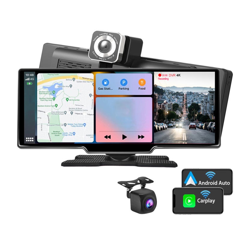 Car Mounted Intelligent Screen 10.26-Inch IPS Touchscreen - Universal Plug-And-Play Wireless Carplay Android Auto 4K Front Rear Dash Cam for Daily Commuters Road Trippers - Image 2