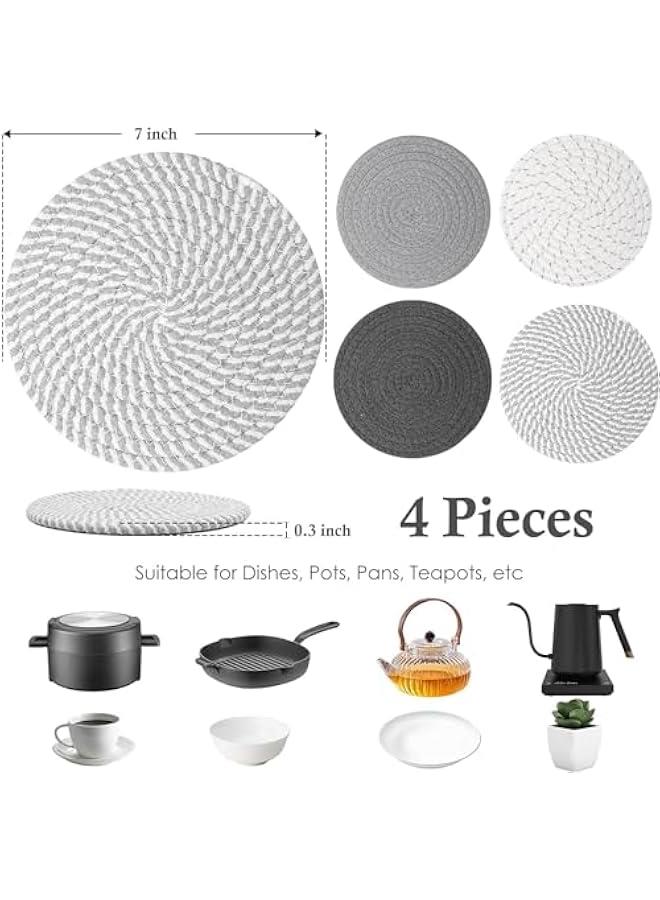 HOOKOR 7 Trivets for Hot Dishes, Hot pots and Pans, 4 Heat Resistant Hot Pads, Pot Holders for Kitchen, Hot Plate Mats for Kitchen Countertops, Table, Home Essentials, Farmhouse Decor (Gray)  - Image 2