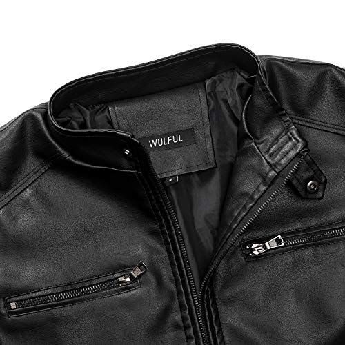 WULFUL Men's Stand Collar Leather Jacket Motorcycle Lightweight Faux Leather Outwear - Image 3