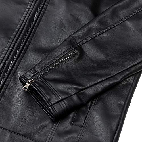 WULFUL Men's Stand Collar Leather Jacket Motorcycle Lightweight Faux Leather Outwear - Image 5