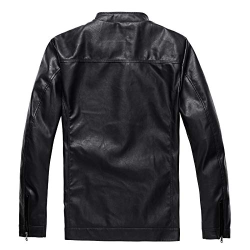 WULFUL Men's Stand Collar Leather Jacket Motorcycle Lightweight Faux Leather Outwear - Image 2