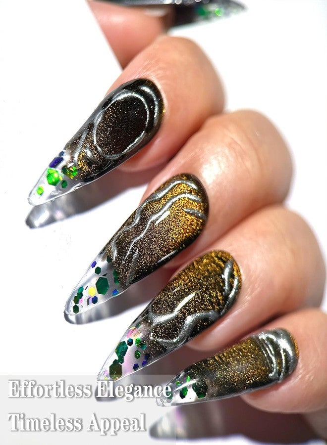 KRISNICE 0.5 OZ Cat Eye Gel Polish with Magnet 15ML Holographic Glitter Shimmer Translucent Jelly Color Magnetic Nail Polish Salon DIY at Home (Black Gold-MY007) - Image 5