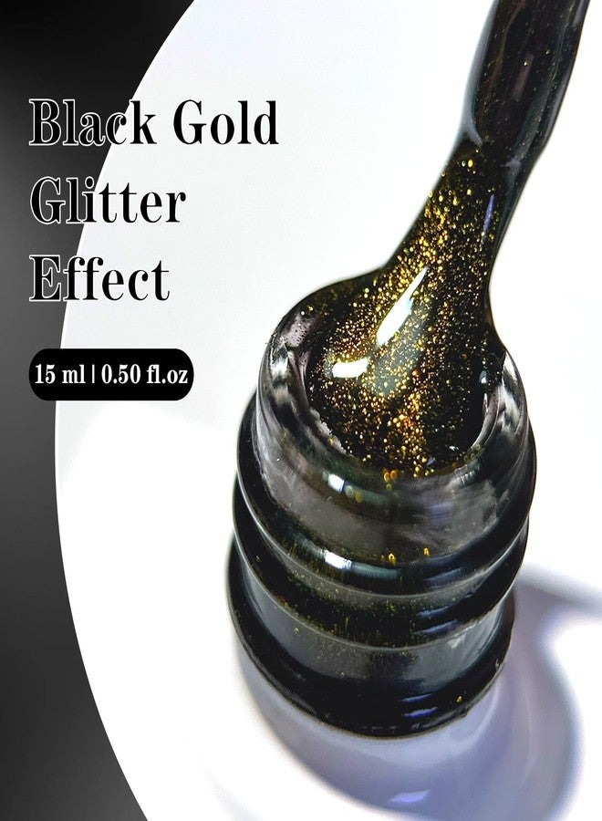 KRISNICE 0.5 OZ Cat Eye Gel Polish with Magnet 15ML Holographic Glitter Shimmer Translucent Jelly Color Magnetic Nail Polish Salon DIY at Home (Black Gold-MY007) - Image 4